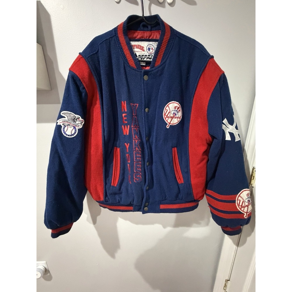 Vintage 90s New York Yankees Nutmeg Campri Wool Varsity Bomber Jacket - Size XL